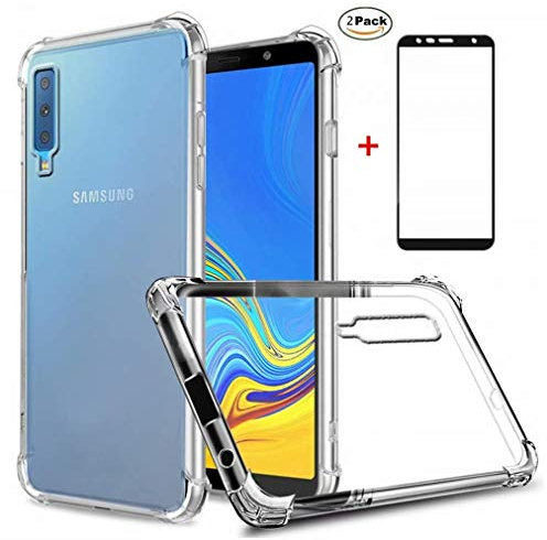 Coque Samsung Galaxy J4 Plus Ttimao Soft Transparent Silicone Design Coussin d'air Protection Anti-Chute Ultra Mince Anti-Shock TPU Cover+2*Protecteur d'écran en Verre Trempé