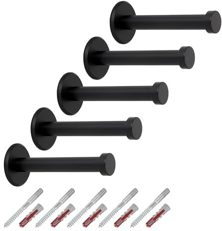SOTECH 5 Stück Garderobenhaken TALEA echt Edelstahl massiv schwarz matt Ø 10/15 mm Länge 70 mm Gesamtlänge 73 mm mit Platte Haken Jackenhaken