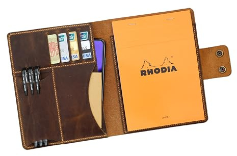 Vollnarbenleder A5 Hülle Für Rhodia No.16 Kopfheftung Mehrere Fächer Gravur