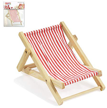 CREATIV DISCOUNT Mini Liegestuhl rot-weiß, aus Holz, ca.10 cm