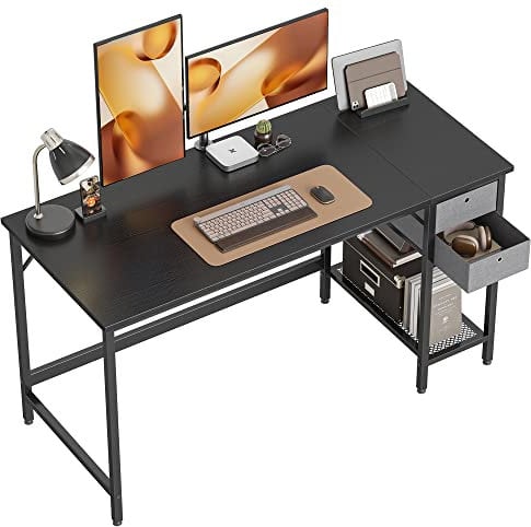 Cubiker Computer Home Office Desk with Drawers, 160 x 50 cm Small Desk Study Writing Table, Modern Simple PC Desk, Black