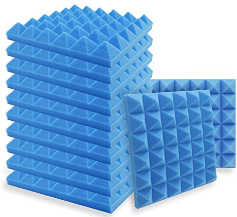 SK Studio 12 Stück Akustikschaumstoff Noppenschaumstoff Akustik Schaumstoff Schall Dämmung Dämmung für Tonstudio Schallabsorbierende Dämpfungswand Schaumpyramide 30x30x5cm, Blau