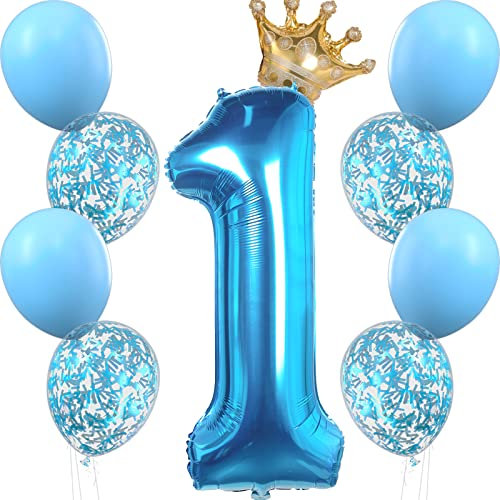 PartyWoo 1. Geburtstag Junge Luftballons, Sazt von Luftballons Blau, Blau Folienballon 1, Gold Folienballon, Funkeln Luftballons für 1. Geburtstag Junge, Erster Geburtstag Junge, 1 Jahr Geburtstag