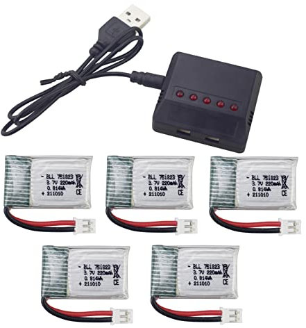 ZYGY 5PCS 3.7V 220mAh Lithium Akku & 5-in-1 Ladegerät für E010 GoolRC T36 NINHUI NH010 F36 H36 HS210 SANROCK GD65A ATOYX AT-66 RC Drohne