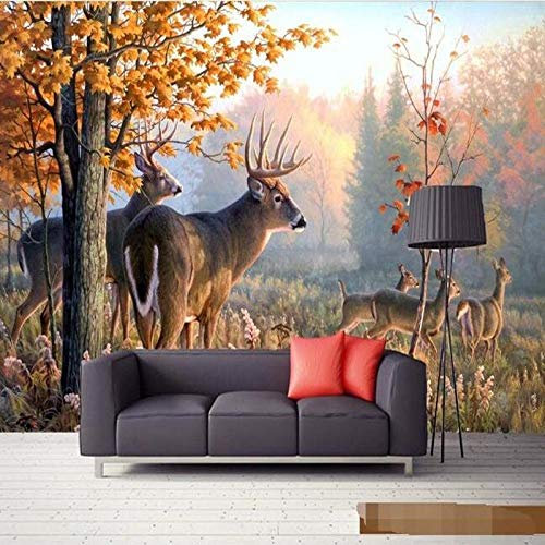 Benutzerdefinierte Wand Seide Stoff 3D Raum Tapete Wand Der Einstellung Von Milu Hirsch Im Wald Foto Tapete Für Wände 3D,200 * 140Cm