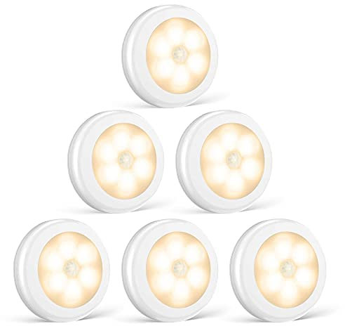 Foonii LED Nachtlicht mit Innen Bewegungsmelder,led lampe batteriebetrieben 3M Klebend für Flur Küche Schlafzimmer Treppe Schrank (Magnetisch) (Warmweiß, 6er set)