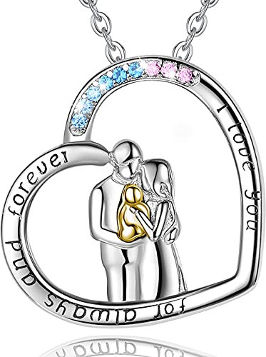 EUDORA Mutter Tochter Kette Mama Baby Halskette Mutterliebe Herz Kette S925 Sterling Silber Halskette Herz Frauen Schmuck 45cm Kette, Geschenk für Mama Tochter (I Love you for always and forever)