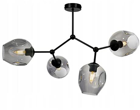 Light-Home Prage Deckenbeleuchtung Lampen Deckenlampen - Deckenlampe Industrial für Wohnzimmer Schlafzimmer und Esszimmer - Pendelleuchte Glas mit Metall 4-Flammig - Graphit