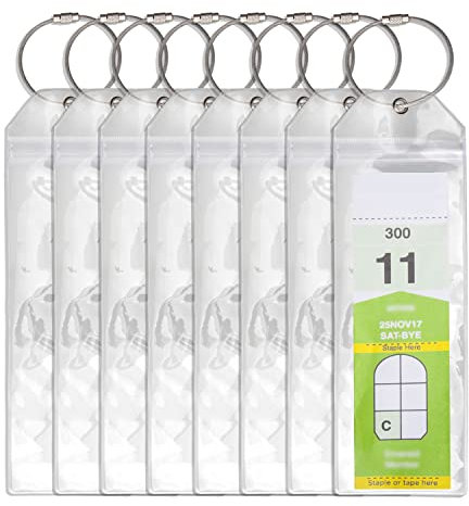 Temlum 8 Pcs Cruise Luggage Tags Holder with Zip Seal & Steel Loops, Waterproof Clear Luggage Tags Cruise Accessories (20 x 6.4cm)
