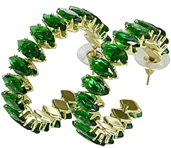 Grüne C-förmige Ohrringe aus 925er Silber mit 3,7 cm Diamanten - Elegante Ohrringe Gold & Silber Optik im transparenten Klebebeutel (1 Paar) - Perfekte Geschenkidee für Damen