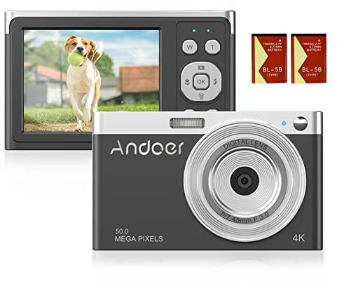 Andoer Fotocamere Digitali Compatte, Messa a fuoco automatica Fotocamera Digitale, 16 x zoom digitale, schermo IPS, flash integrato con 2 batterie per ragazzi, principianti, studenti e anziani