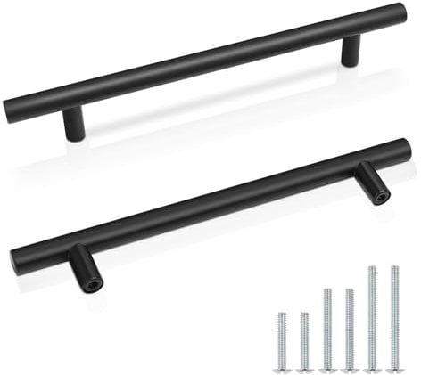 Probrico 10 Pack Black T Bar Handle Pull Stainless Steel Kitchen Cabinet Handle 160mm Hole Centres for Cupboard Wardrobe Door Handle