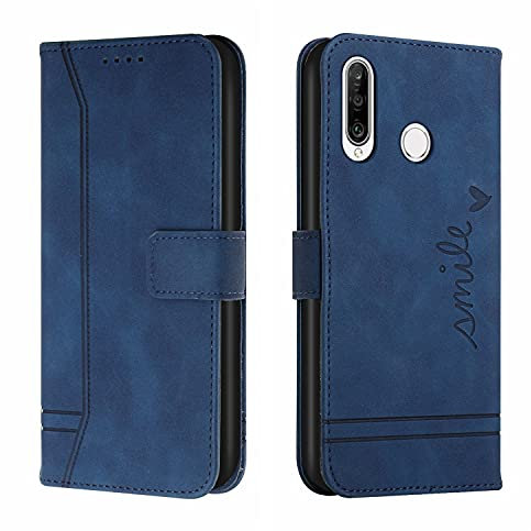 Trugox Handyhülle für Huawei P30 Lite Hülle Klappbar Klapphülle Totemblume mit Kartenfach Handytasche Handy Schutzhülle Tasche Leder Wallet Flip Case Book Cover - Blau