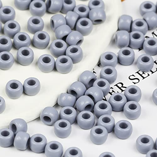 VOOMOLOVE 1000 PCS Grey Pony Beads - Bracelet & Hair Braids Beads for Crafts - 6x9mm