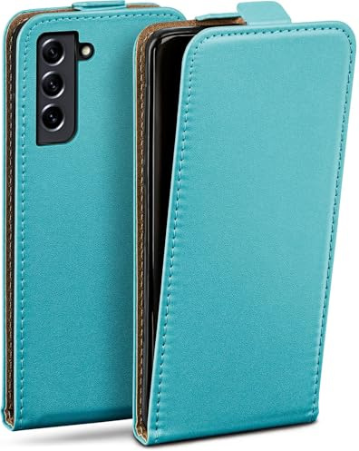 moex Flip Case für Samsung Galaxy S21 FE 5G Hülle klappbar mit 360 Grad Schutz, Handyhülle mit Displayschutz, PU Leder Handytasche Lederhülle, Flip Case Cover Klapphülle, Türkis