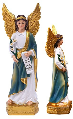 Jinmen Statue d'ange religieuse – Ange catholique avec ailes et fleurs Statues en résine colorée pour jardin, extérieur, terrasse, pierre tombale du cimetière