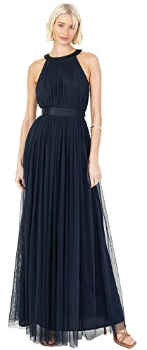 Anaya with Love Women's Ladies Maxi for Women Halter Neck Long Sleeveless Belt a Line Evening Gown Ball Prom Wedd Dress, Navy Blue, 10 UK