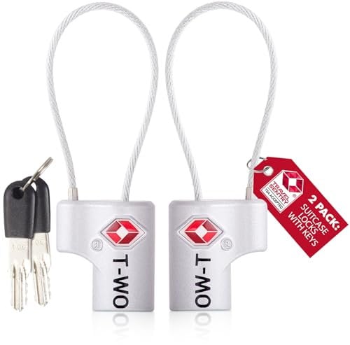 OW-Travel Kabel Schloss mit Schlüssel (2er) Kofferschloss Vorhängeschloss Gepäckschloss Sicherheitsschloss Schlüsselschloss TSA Lock Cable USA Schloss für Reise Koffer Spind Rucksack (Silber)