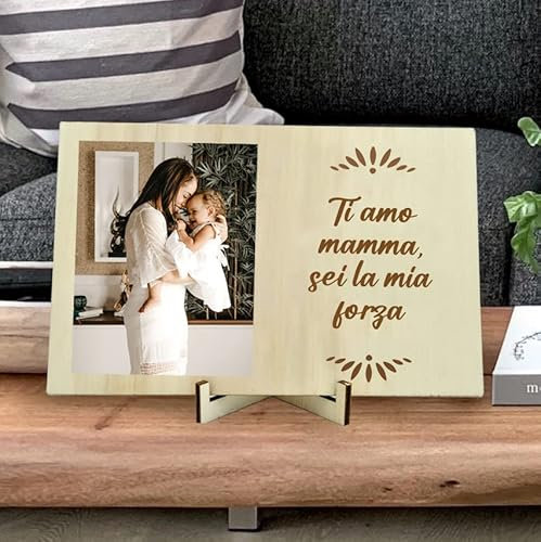 DPE - Targa Personalizzata su legno, Cornice foto con dedica, Regali Festa della Mamma, del Papà