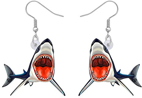 BAMAY Acryl Neuheit Cartoon Hai Ohrringe Hängend Ozean Fisch Baumeln Schmuck Hai Geschenke für Damen Mädchen Charms (Mehrfabig)