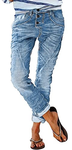 Jeans Damen Low Waist - Jeans mit Gummizug - Jeanshose Damen Lang Straight Leg Vintage Destroyed Denim Hose Damenjeans Boyfriend Freizeithose Falten Streifen Locker Jeans Hosen für Frauen