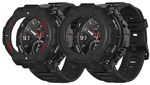 Niboow Cover [2 Pezzi] Compatibile con Amazfit T-Rex/T-Rex Pro, Morbida Protezione Ultra Sottile TPU Custodia per Amazfit T-Rex/T-Rex Pro - Nero + Nero Rosso