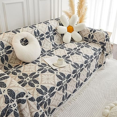 Gualiy Sofa Überzug 180x300cm, Blumen Muster Bezug Sofa 3 Sitzer Sofaüberwurf rutschfest Schwarz Khaki Couchbezug für Wohnlandschaft