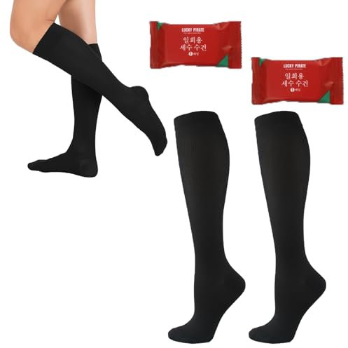 KARELLS Chaussettes de Compression,Bas De Contention Homme & Femme,2 Paires Bas de Contention Mollet, Indiqué pour Les Varices, L'œdème,pour la marche, la course à pied,4pcs(Noir)