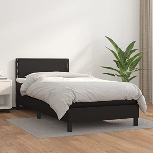 ZQQLVOO Bettgestell Familienbett Palettenbett Boxspringbett mit Matratze Schwarz 80x200 cm Kunstleder