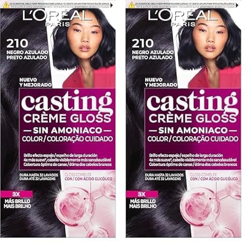 L'Oreal Paris Casting Crème Gloss, Crema Colorante sin Amoniaco, Negro Azulado 210 (Paquete de 2)