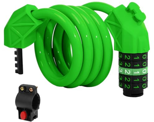 Candado de combinación para bicicleta, alta seguridad, 12 mm de grosor, acero grueso, candado de cadena impermeable para bicicletas eléctricas, scooters, niños, bicicletas (más verde)