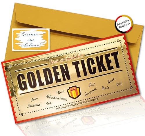 SIEESER Gutschein Goldenes Ticket mit Goldfolie, Vorderseite edel rubbelfrei - Rubbelaufkleber Rückseite - zum selbst ausfüllen - für Geburtstag, Geschenk beste Freundin, Muttertag