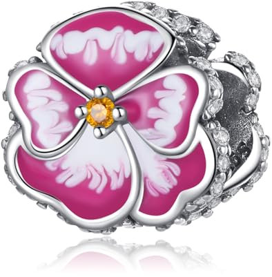 Rimgoris 925 Sterling Silber Charm für Frauen Armbänder Halskette Rosa Stiefmütterchen Blume Clips Dangle Charm Geschenk