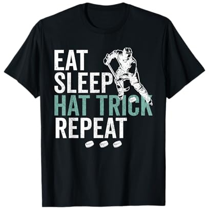Eat Sleep Hat Trick Repeat Cool Ice Hockey Puck Fan T-Shirt