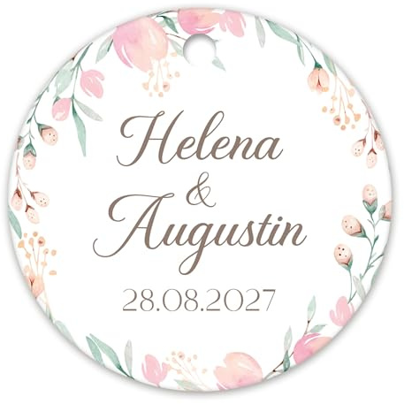 Étiquettes perforées personnalisées - Personnalisation de texte pour mariage, baptême ou autres célébrations - Étiquettes à nouer pour décoration cadeaux invités - Motif rose fleuri