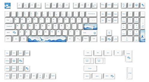 Cherry Height Key Cap 108 Keys 5 Side Sublimation PBT Mechanical Keyboard Key Cap 61 64 84 87 96 98 Keypad Mechanical Key Cap for Pbt Cute White Dolphin
