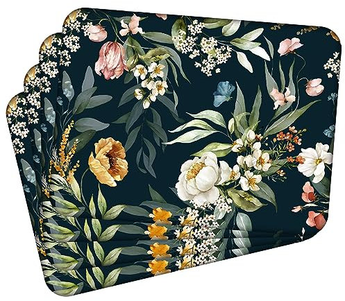 MG Design Set aus 4 Kork-Platzsets – Flowers 1 – 30 x 40 cm – hitzebeständig & abwischbar, mit Korkrückseite