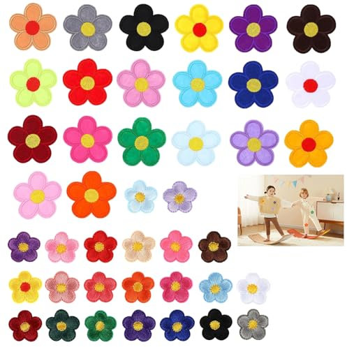 42 Stück Patches zum Aufbügeln, Blumen Bestickte Bunte Aufnäher Flicken Niedliche Nähen Sticker Applikationen für T-Shirt Hut Jeans Jacken Rucksäcke Kleidung Taschen Schuhe DIY Dekorative