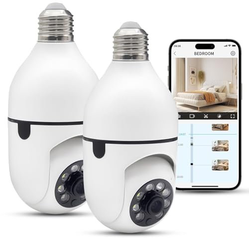 YnGia Light Bulb Security Camera Wifi Light Bulb Camera Wireless Socket Security Camera Lightbulb for Home Security with Color Night Vision,Motion Detection (2)