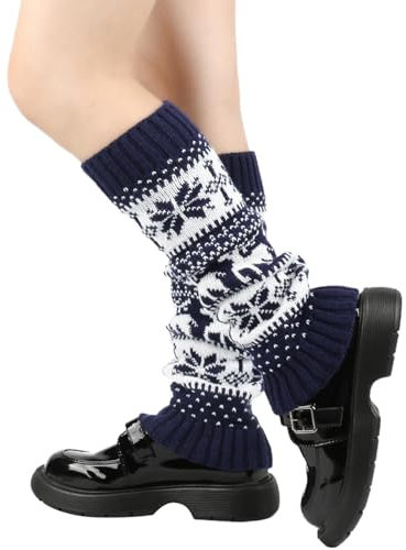 Nanxson Damen Stulpen Winter Gestrickt Beinstulpen Böhmen Strümpfe Legwärmer Legging Weihnachtsstrumpf (Marine Blau)