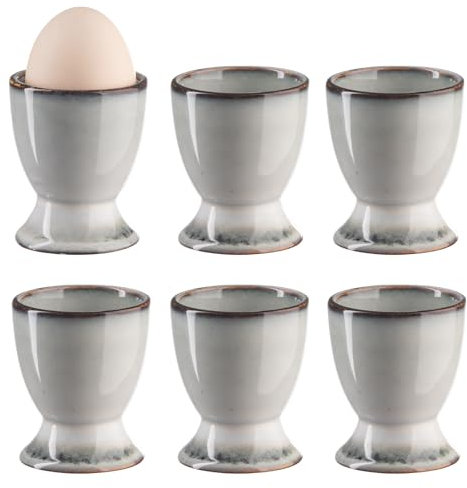 Bluweet Eierbecher 6er Stück Set Eierhalter Eierständer Porzellan aus Keramik cm für Jeden Frühstückstisch Hart und Weichgekochten Eiern Grau 6 Löffel (Y6) (G6)
