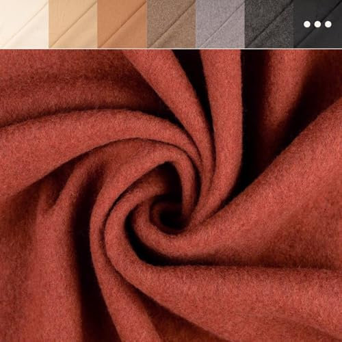 Wollfleece Meterware uni & meliert - Wollstoff Mantelstoff - Wollpullover nähen, weiche Wolle Stoff - 100% Schurwolle/Wolle *Ab 50cm, Farbe: 056 terra