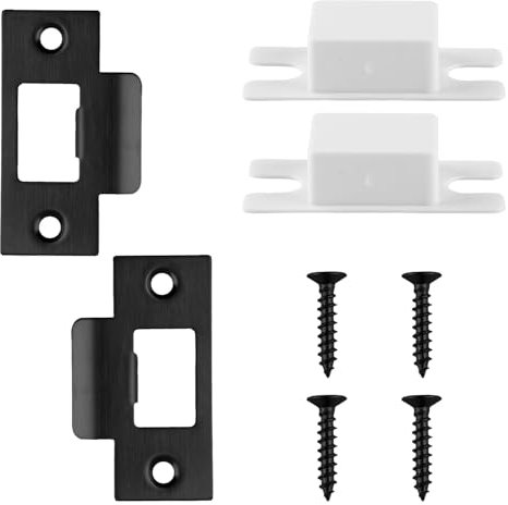 Tabanzhe 2PCS Stainless Steel Door Strike Plate-Door Latch Strike Plate with Dust Box and Matching Screws Replacement Door Latch Reinforcement Plates for Wood Metal Door Jamb Door Latches(Black)