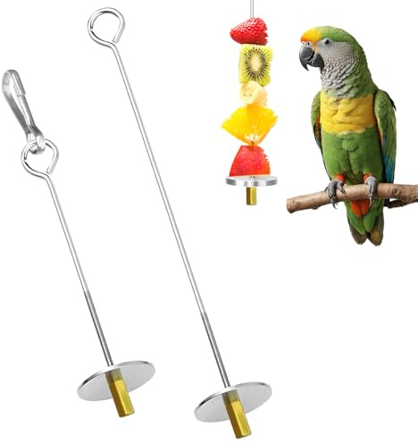 2 Pcs Bird Skewer, Bird Fruit Skewers Parrot Food Skewer Stainless Steel Parrot Skewer Feeder Parakeet Food Chicken Toys for Hens Parrot Toys for Budgie Parakeet Cockatiel