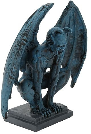 KIMISS Blaue Wasserspeier-Skulptur aus Kunstharz, Teufels-Engelsflügel-Figur, Heimdekor-Ornament