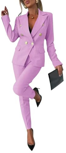 shownicer Tailleur Donna Completo Pantalone Curvy Completo Pantaloni e Giacca Tuta Due Pezzi Ufficio e Lavoro Revers Blazer Tuta Slim Fit Complete Business A Rosa M