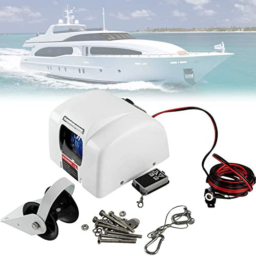 YANDDEA Treuil d'ancre électrique pour Bateau avec télécommande, treuils de remorquage Robustes 12 V, Ancres jusqu'à 11,3 kg, pour Bateau de pêche, Ponton, Bateau