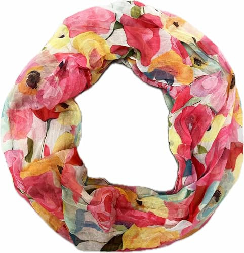 Jeamis Blumen Mandala Seide Loop Farbverlauf Frühling Rundschal Rainbow Unisex Sommer Leicht Schal Stola Dots (Blumen25F Rot)