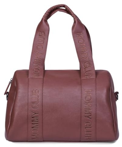 CHILDHOME, Baby Wickeltasche, Mommy Bag, inkl. Baby Wickelunterlage, viele Fächer, Kinderwagenaufhänger, Schultergurt, Kunstleder, 22L, Mommy Club Signature, Dunkelbraun