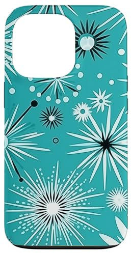 Hülle für iPhone 13 Pro Blau Weiß Starburst | Vintage Retro MCM Mid Century Modern